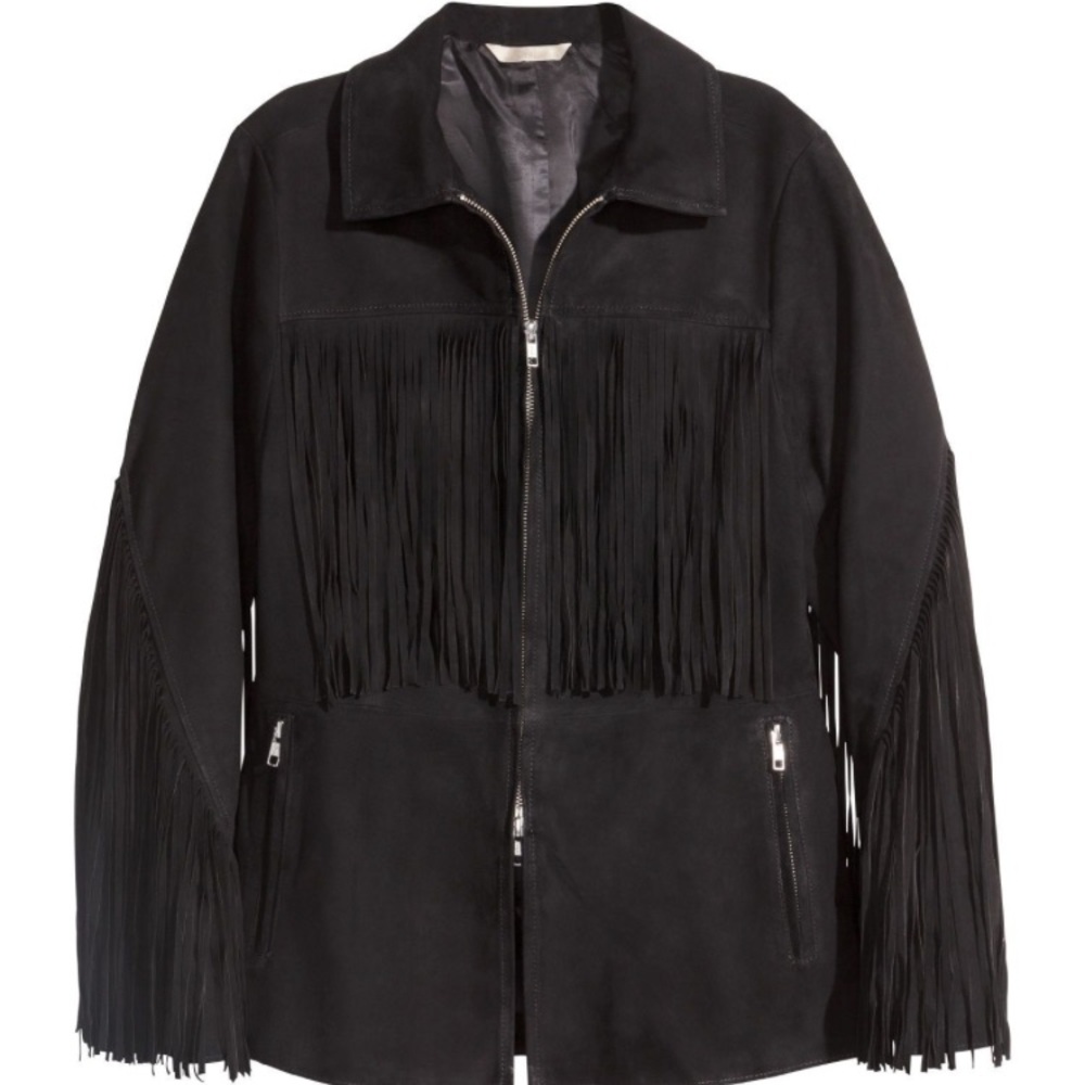 H&M Premium Black Suede Fringe Jacket